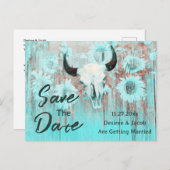 Rustieke Koe schedel Boho Blauwgroen Westerne zonn Aankondigingskaart (Voorkant / Achterkant)