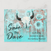 Rustieke Koe schedel Boho Blauwgroen Westerne zonn Aankondigingskaart (Voorkant)