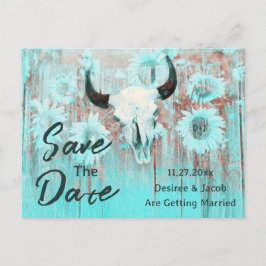 Rustieke Koe schedel Boho Blauwgroen Westerne zonn Aankondigingskaart