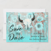 Rustieke Koe schedel Boho Blauwgroen Westerne zonn Save The Date (Voorkant)