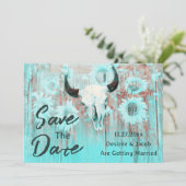 Rustieke Koe schedel Boho Blauwgroen Westerne zonn Save The Date (Staand voorkant)