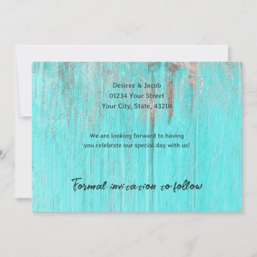 Rustieke Koe schedel Boho Blauwgroen Westerne zonn Save The Date (Achterkant)