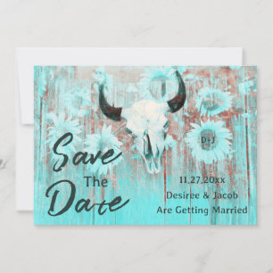 Rustieke Koe schedel Boho Blauwgroen Westerne zonn Save The Date