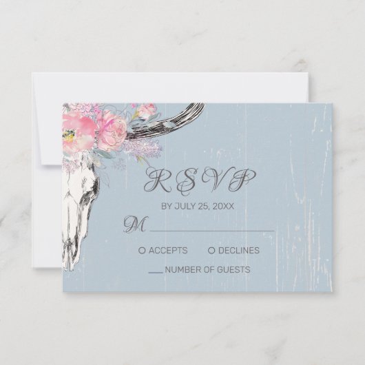 Rustieke Koe schedel Boho Bloemen Blush Waterverf  RSVP Kaartje (Voorkant)