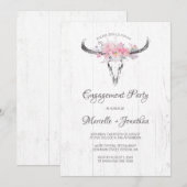 Rustieke Koe Schedel Boho Bloemen Wit Verloving Kaart (Voorkant / Achterkant)