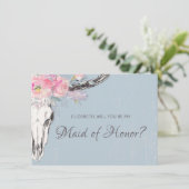 Rustieke Koe schedel Boho Blush Bloemen Maid of Ho Kaart (Staand voorkant)