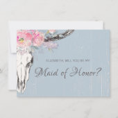 Rustieke Koe schedel Boho Blush Bloemen Maid of Ho Kaart (Voorkant)