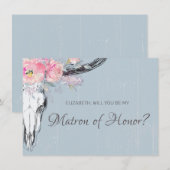 Rustieke Koe schedel Boho Blush Bloemen Matron of  Kaart (Voorkant / Achterkant)