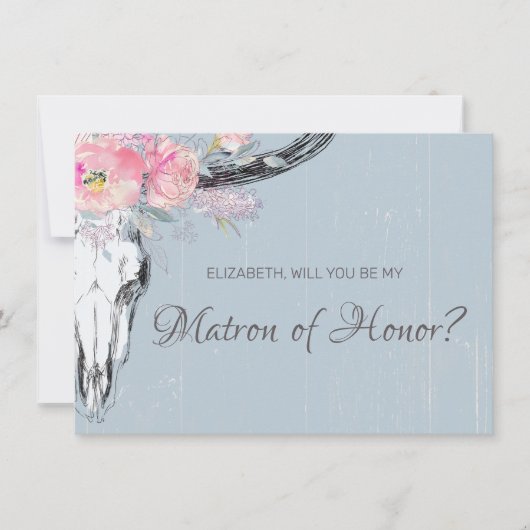 Rustieke Koe schedel Boho Blush Bloemen Matron of  Kaart (Voorkant)