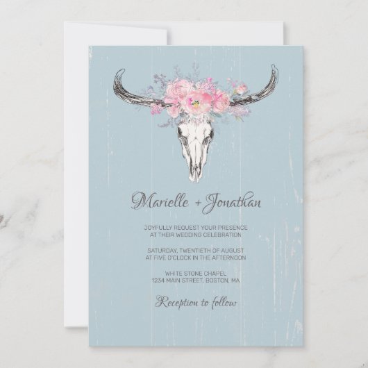 Rustieke Koe schedel Boho Blush Bloemen Waterverf  Kaart (Voorkant)