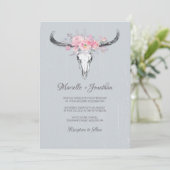 Rustieke Koe schedel Boho Blush Bloemen Waterverf Kaart (Staand voorkant)