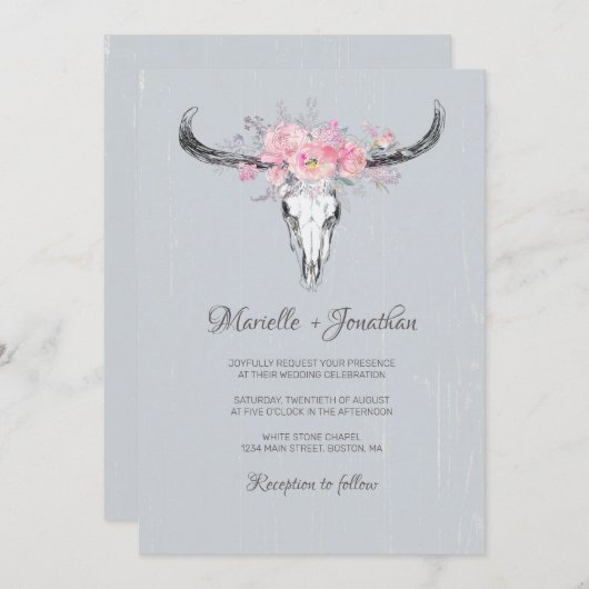 Rustieke Koe schedel Boho Blush Bloemen Waterverf  Kaart (Voorkant / Achterkant)