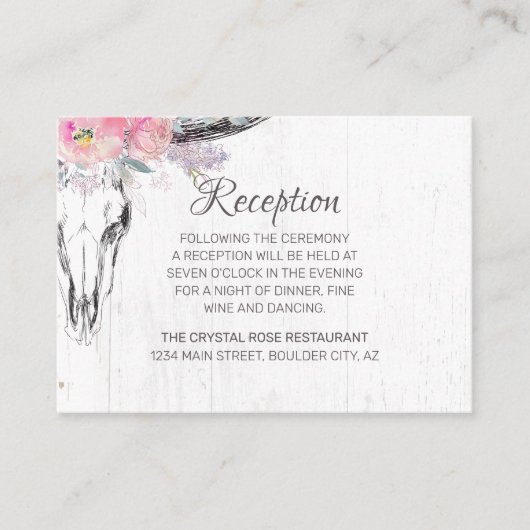 Rustieke Koe schedel Boho Blush Roze Waterverf Blo Informatiekaartje (Voorkant)