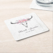 Rustieke Koe schedel Boho Blush Roze Waterverf Blo Kartonnen Onderzetters (Schuin)