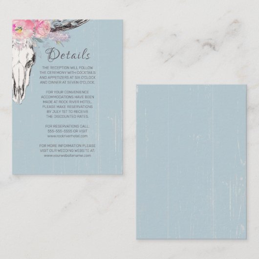 Rustieke Koe schedel Boho Blush Waterverf Bloemen  Informatiekaartje (Voorkant / Achterkant)