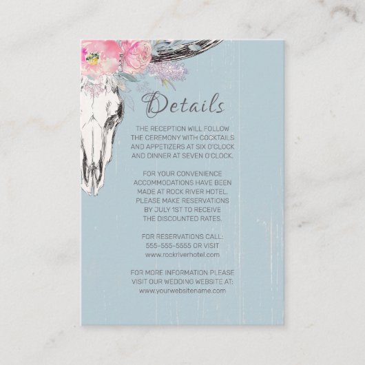 Rustieke Koe schedel Boho Blush Waterverf Bloemen  Informatiekaartje (Voorkant)