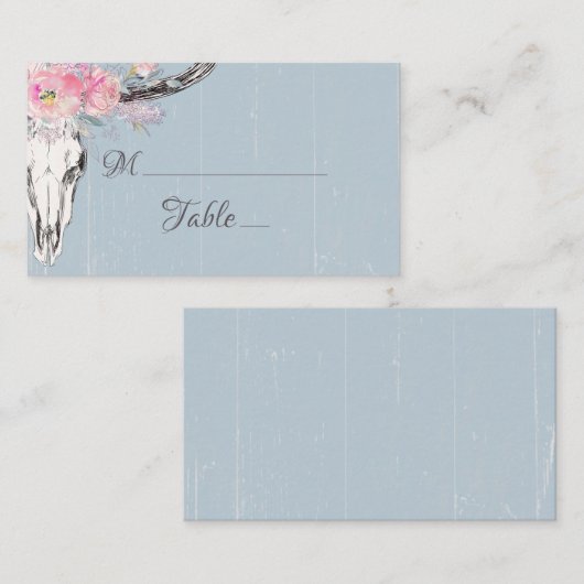 Rustieke Koe schedel Boho Blush Waterverf Bloemen  Plaatskaartje (Voorkant / Achterkant)