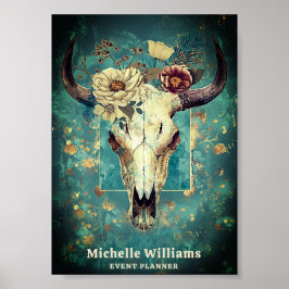 Rustieke Koe schedel Floral Boho Western Business Poster