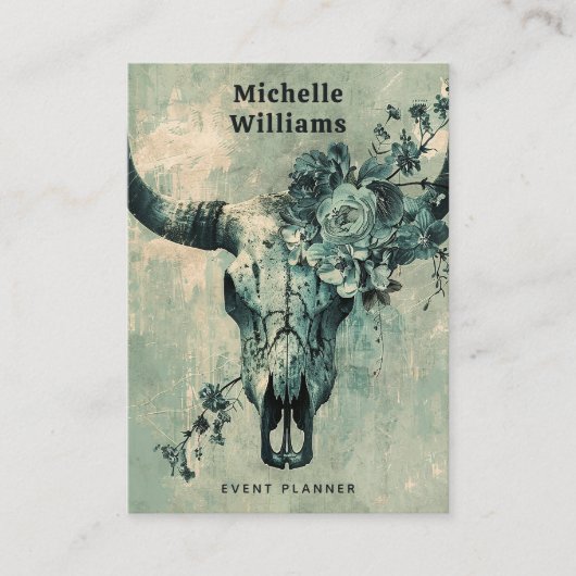 Rustieke Koe schedel Floral Boho Western Visitekaartje (Voorkant)
