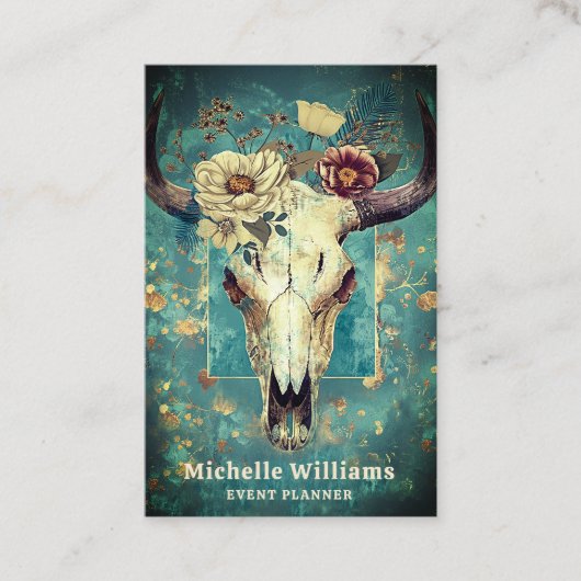 Rustieke Koe schedel Floral Boho Western Visitekaartje (Voorkant)