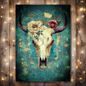 Rustieke Koe schedel Floral Boho Westerne bruiloft Kaart