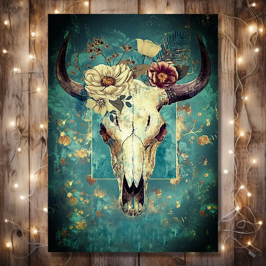 Rustieke Koe schedel Floral Boho Westerne bruiloft Kaart