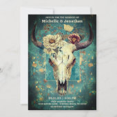 Rustieke Koe schedel Floral Boho Westerne bruiloft Kaart (Voorkant)