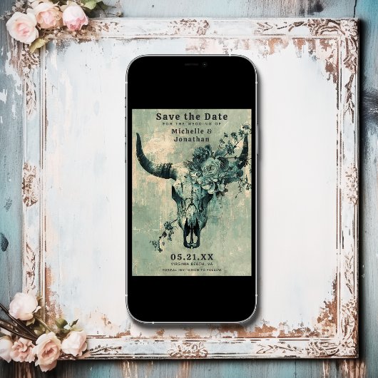 Rustieke Koe schedel Floral Boho Westerne bruiloft Save The Date