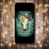 Rustieke Koe schedel Floral Boho Westerne bruiloft Save The Date