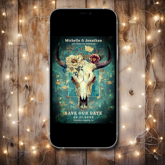 Rustieke Koe schedel Floral Boho Westerne bruiloft Save The Date