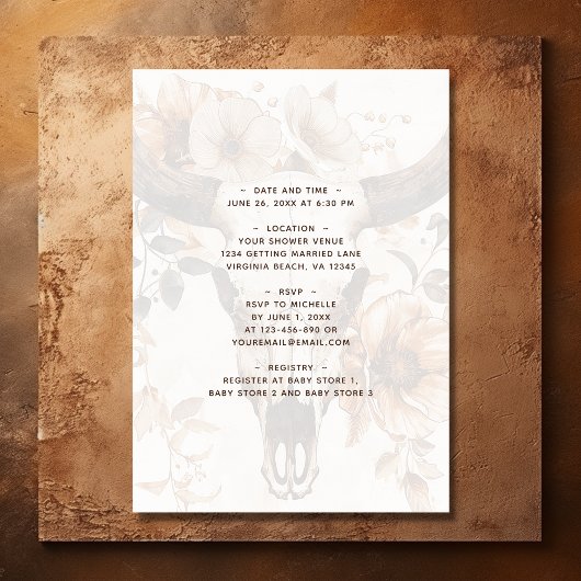 Rustieke Koe schedel Floral Western Boho Vrijgezel Kaart