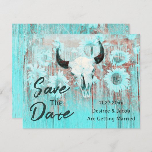 Rustieke Koe Skull Boho Blauwgroen Zonnebloemen Bu (Voorkant / Achterkant)