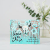 Rustieke Koe Skull Boho Blauwgroen Zonnebloemen Bu (Staand voorkant)