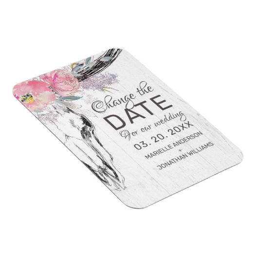 Rustieke Koe Skull Boho Bloemblush Wijzig de datum Magneet (Rechterzijde)