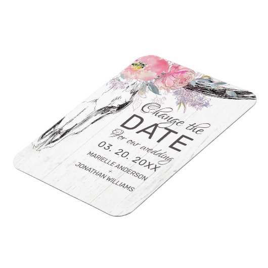 Rustieke Koe Skull Boho Bloemblush Wijzig de datum Magneet (Linkerzijde)