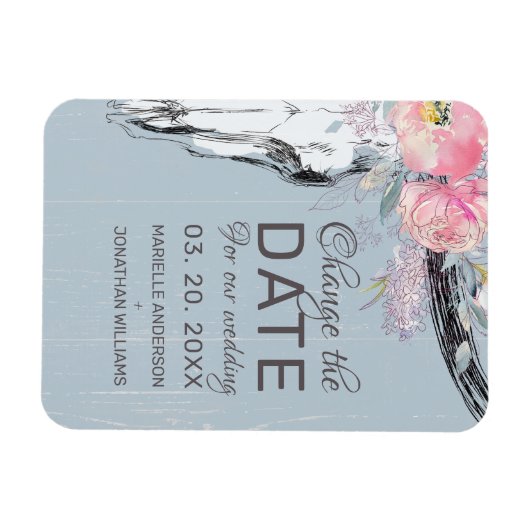 Rustieke Koe Skull Boho Bloemblush Wijzig de datum Magneet (Horizontaal)