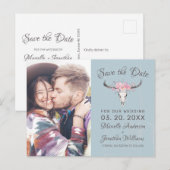 Rustieke Koe Skull Boho Floral Foto B Save the Dat Aankondigingskaart (Voorkant / Achterkant)