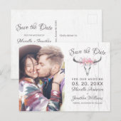 Rustieke Koe Skull Boho Floral Foto Save the Date Aankondigingskaart (Voorkant / Achterkant)