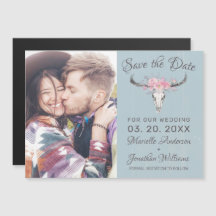 Rustieke Koe Skull Floral Blue Foto Save the Date