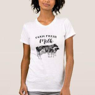 Rustieke Koeien Boerderij Fresh Milk   Zwarte teks T-shirt