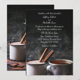 Rustieke kop thee en warme chocolademelk bruiloft  kaart