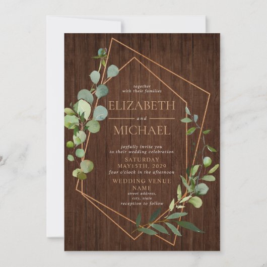 Rustieke Koper Geometrische Eucalyptus Houten Foto Kaart (Voorkant)