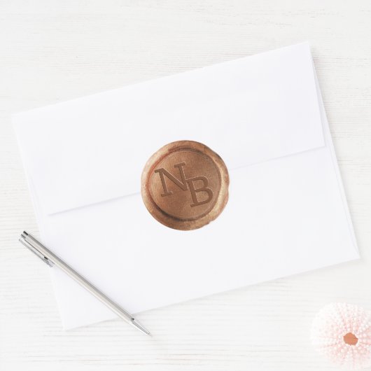 Rustieke koperen wax seal Initialen envelop Sticke Ronde Sticker (Envelop)