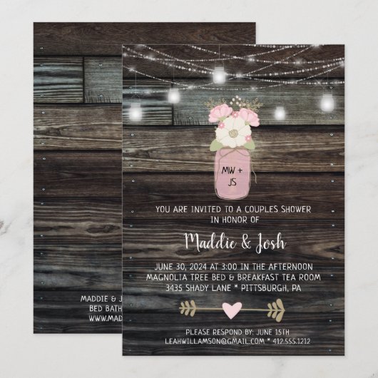 Rustieke Koppel Shower Mason Jar Lichten Boho Bloe Kaart (Voorkant / Achterkant)