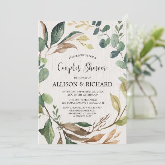 Rustieke koppels baby shower genderneutraal groen kaart (Staand voorkant)