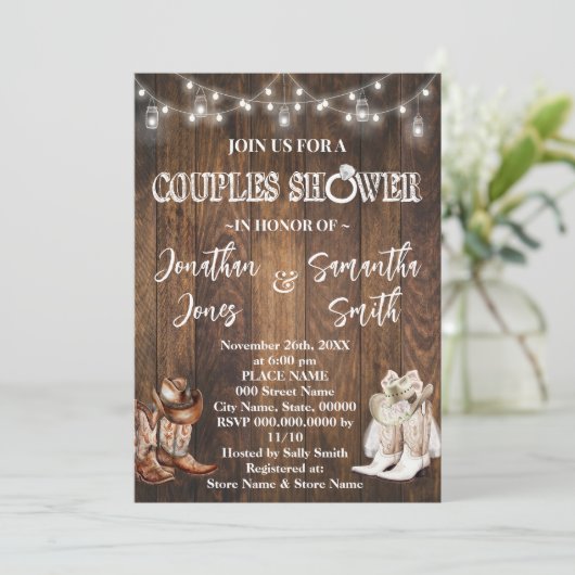 Rustieke Koppels Douche Western Land Schuur Bruilo Kaart (Staand voorkant)