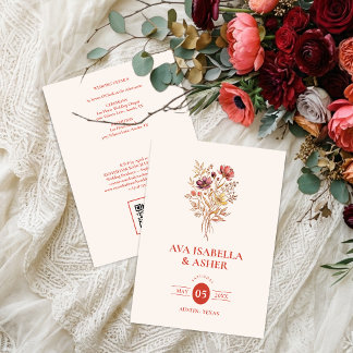 Rustieke Koraal Bloemen Boeket Bruiloft QR Code TL Kaart