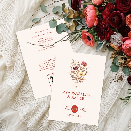 Rustieke Koraal Bloemen Boeket Bruiloft QR Code TL Kaart