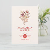 Rustieke Koraal Bloemen Boeket Bruiloft QR Code TL Kaart (Staand voorkant)