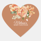 Rustieke koraal perzik bloem cupcake topper hart sticker (Voorkant)